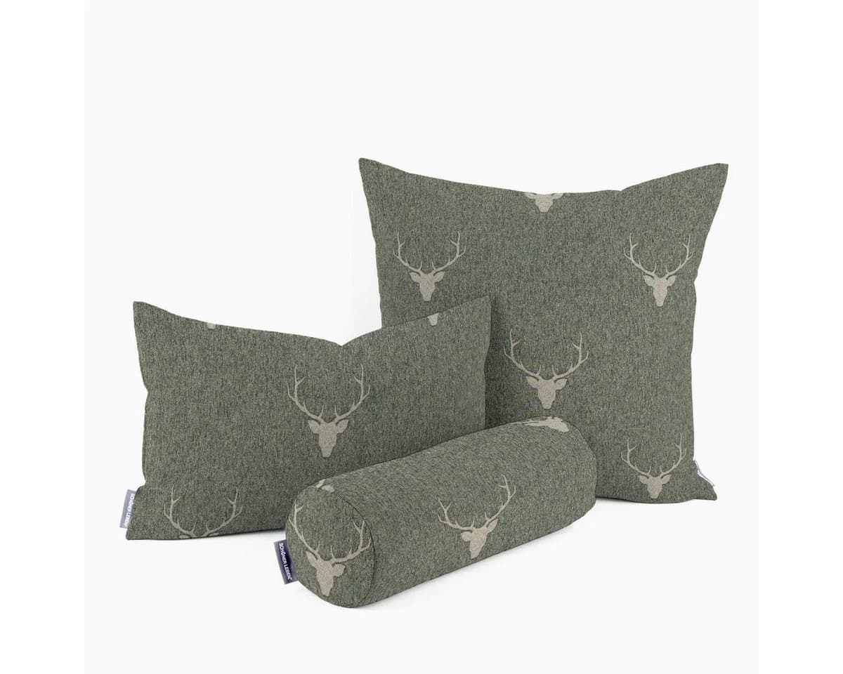 SCHÖNER LEBEN. Dekokissen Kissenhülle Jacquard Hirschkopf Geweih grün beige - Bild 2