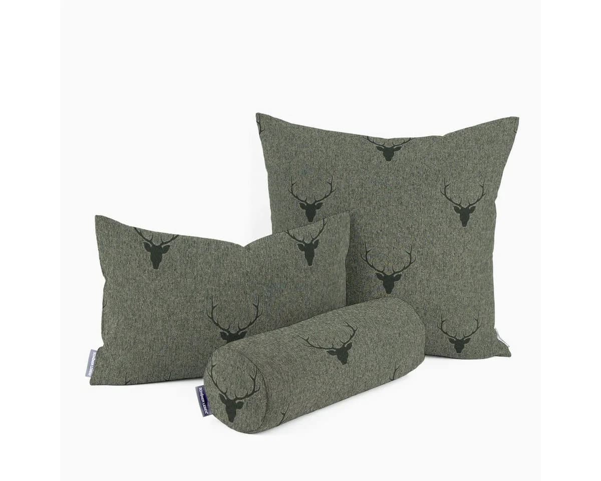 SCHÖNER LEBEN. Dekokissen Kissenhülle Hirschkopf Grün Jacquard - Bild 2