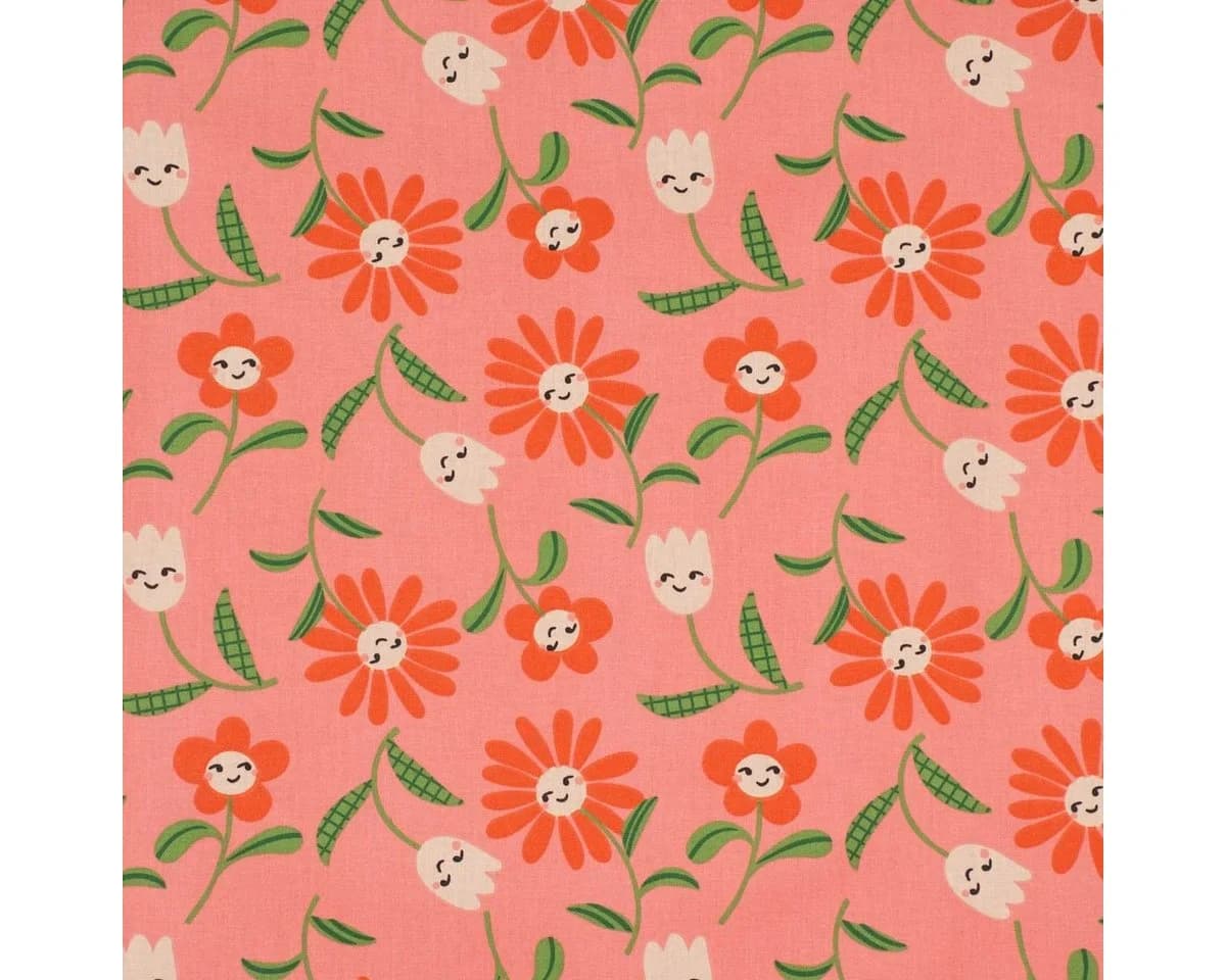 SCHÖNER LEBEN. Abwaschbare Tischdecke Blumen Rosa Baumwolle