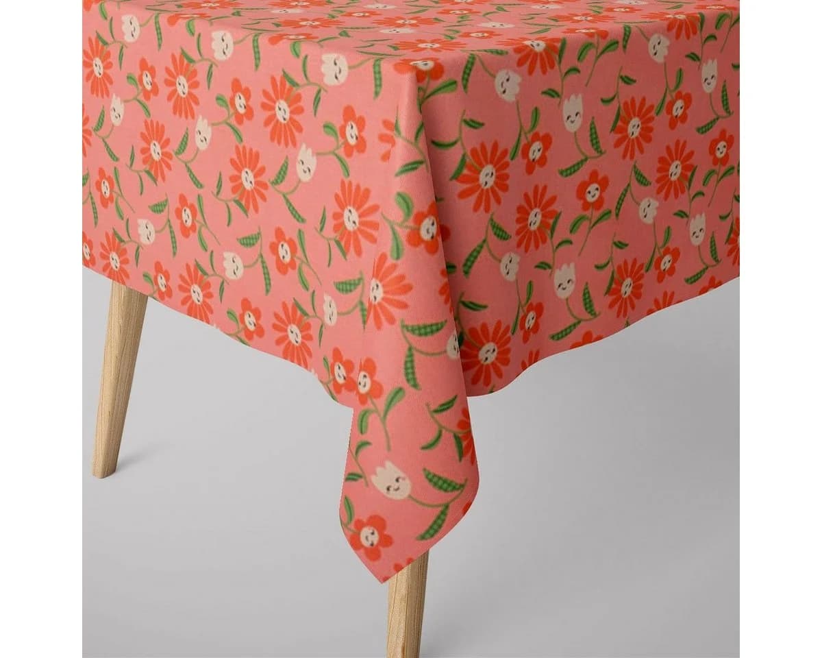 SCHÖNER LEBEN. Abwaschbare Tischdecke Blumen Rosa Baumwolle - Bild 2