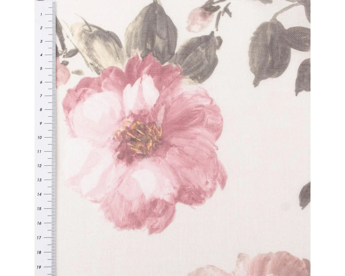 SCHÖNER LEBEN. Gardinenstoff Meterware Leinenoptik Ecru Rosa Rosenprint - Bild 3