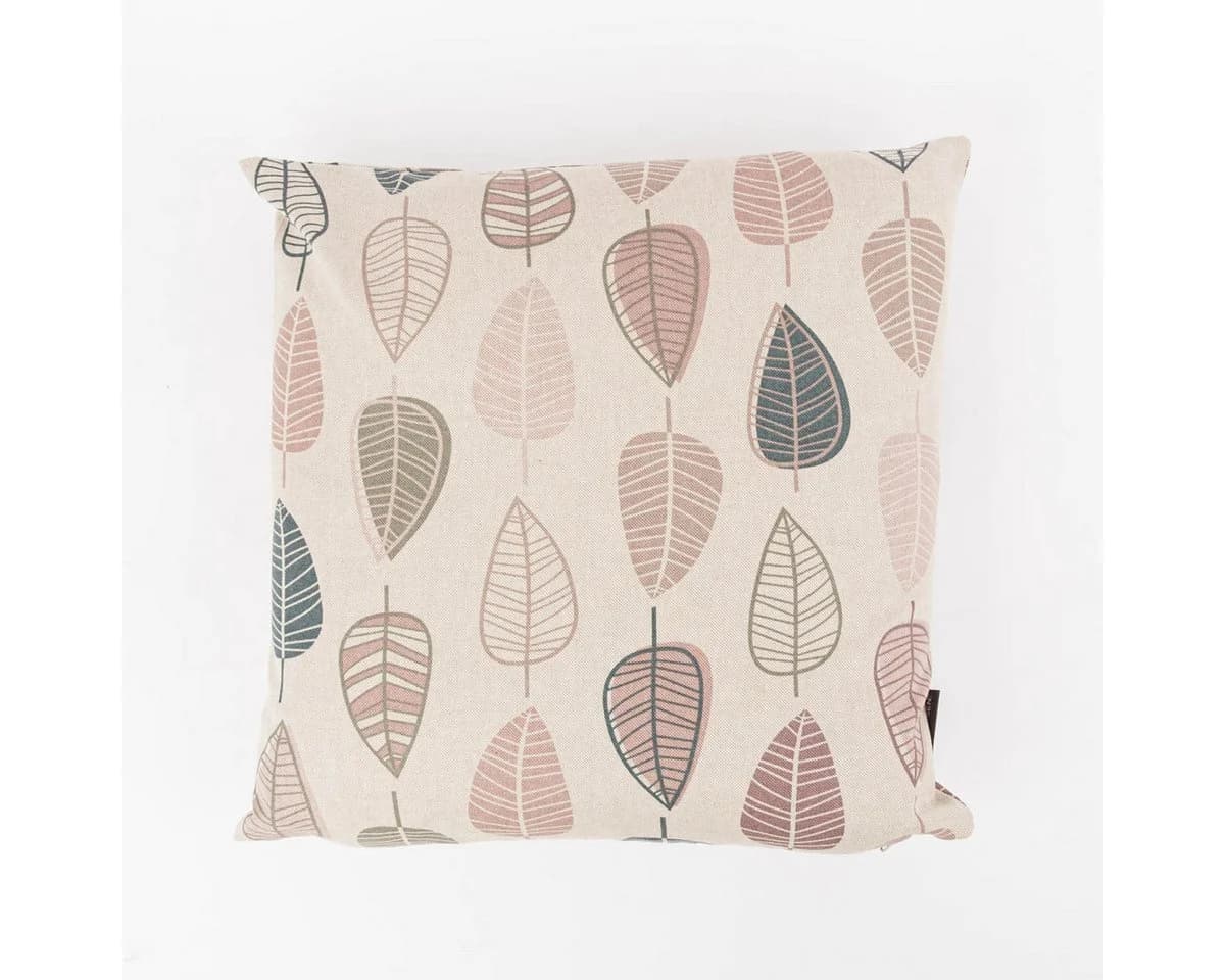 SCHÖNER LEBEN. Dekokissen Kissenhülle Scandi Retro Leaves natur rosa