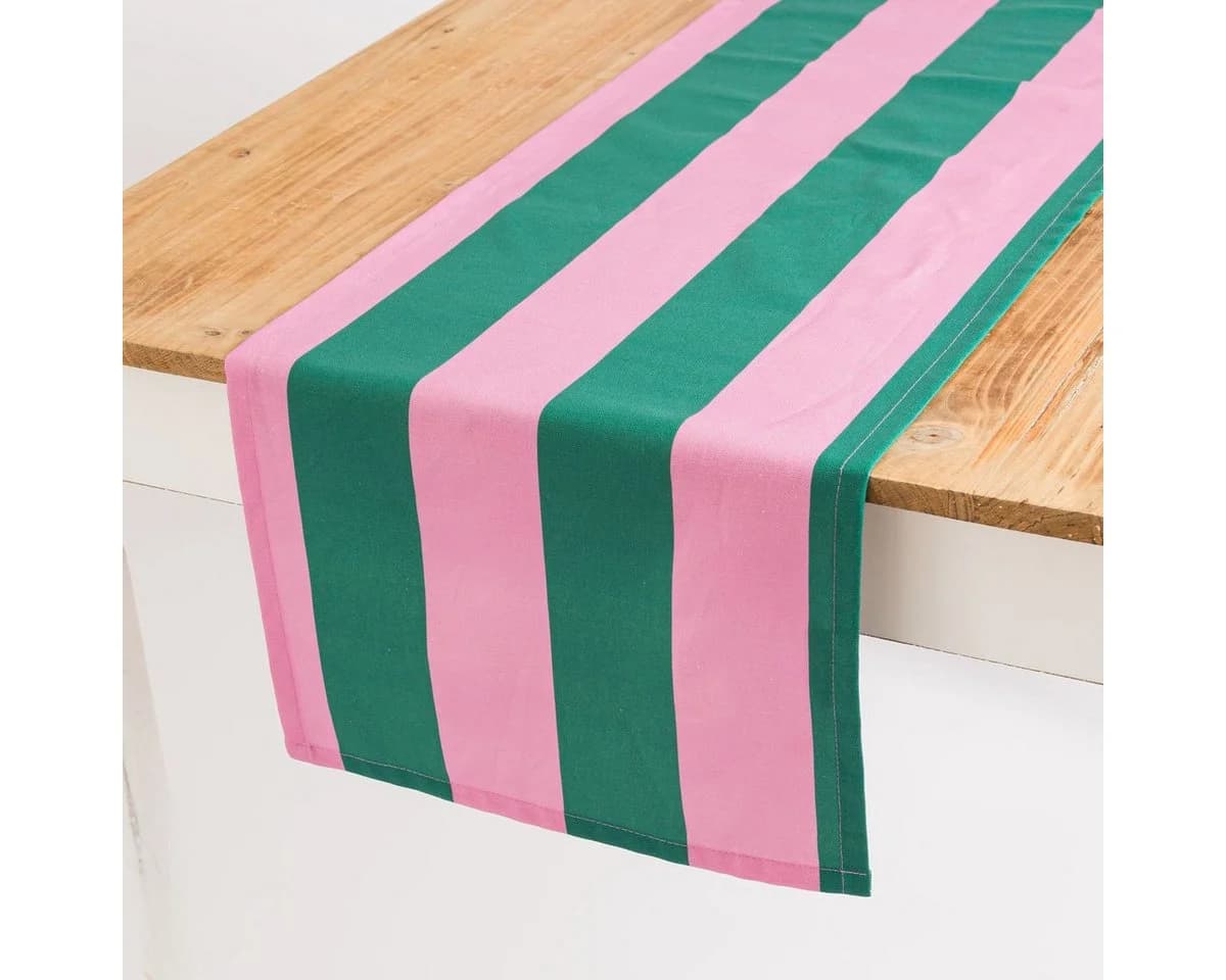 SCHÖNER LEBEN. Tischläufer Streifen Dunkelgrün Pink Digitaldruck - Bild 2