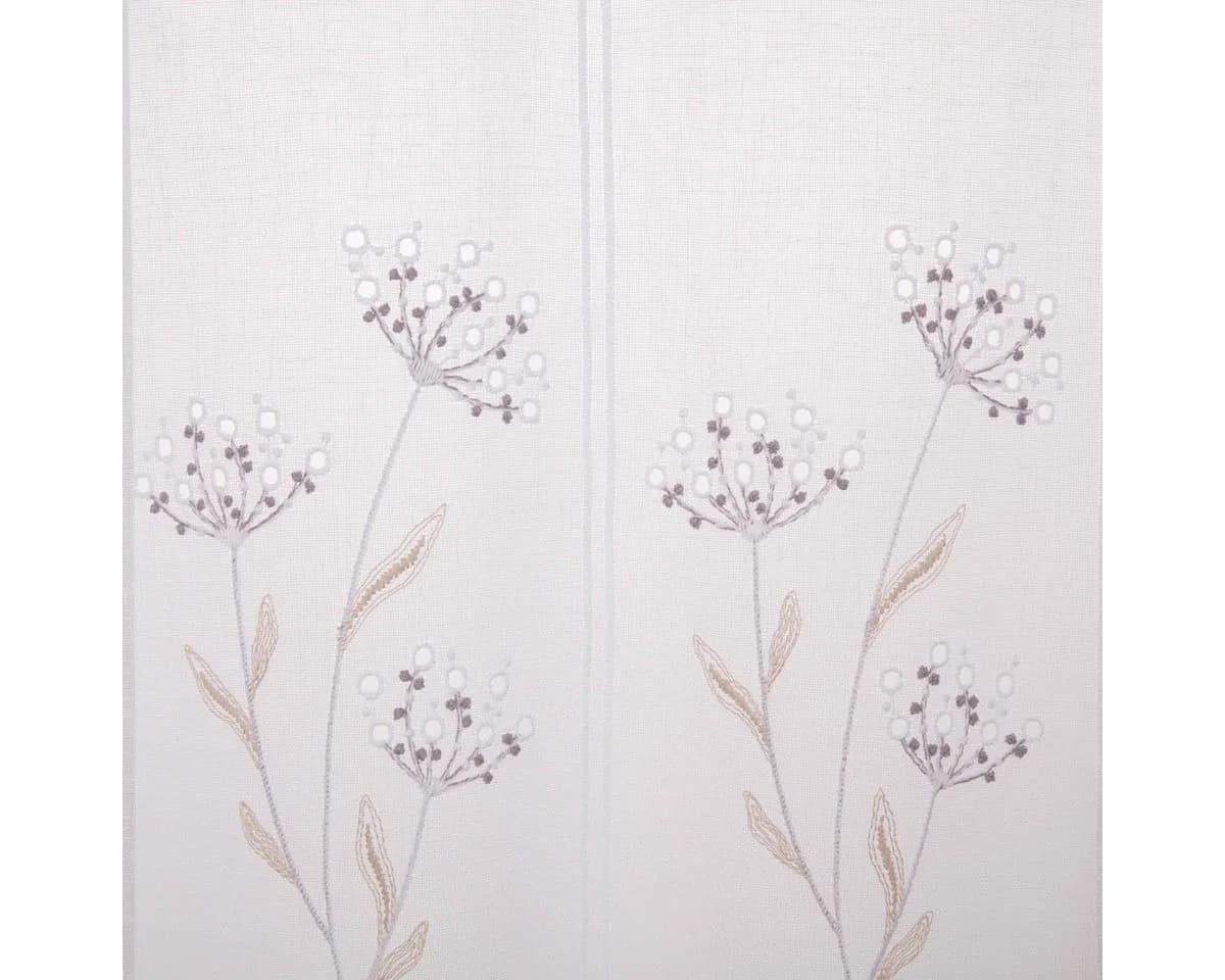 SCHÖNER LEBEN. Scheibengardine Stickerei Leinenoptik Blumen weiß - Bild 5