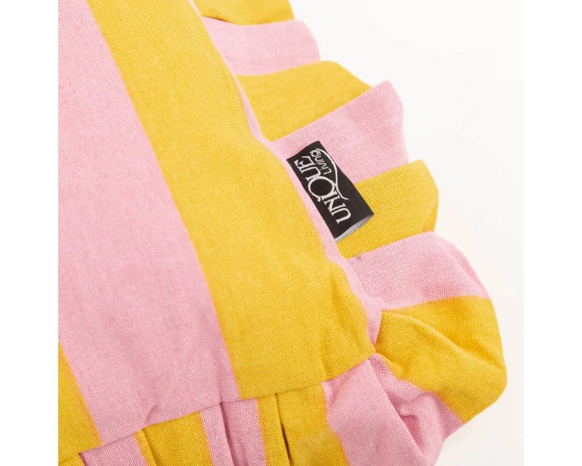 SCHÖNER LEBEN. Dekokissen Summer Stripes mit Rüschenrand gelb rosa - Bild 3