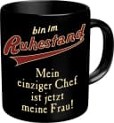 RAHMENLOS® Tasse Kaffeebecher "bin im Ruhestand" Keramik Schwarz Bild 2