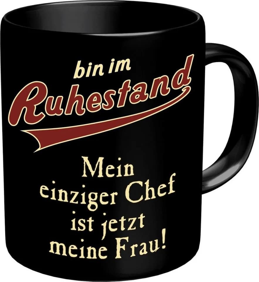 RAHMENLOS® Tasse Kaffeebecher "bin im Ruhestand" Keramik Schwarz - Bild 2