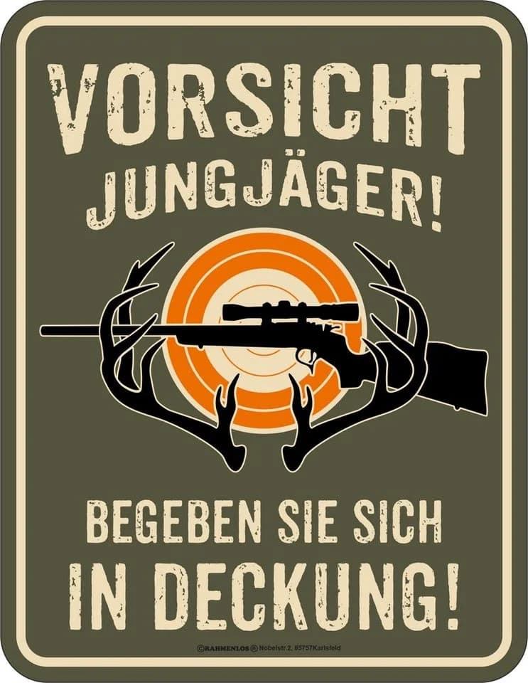 RAHMENLOS® Metallschild „Vorsicht Jungjäger!“ Grau - Bild 2