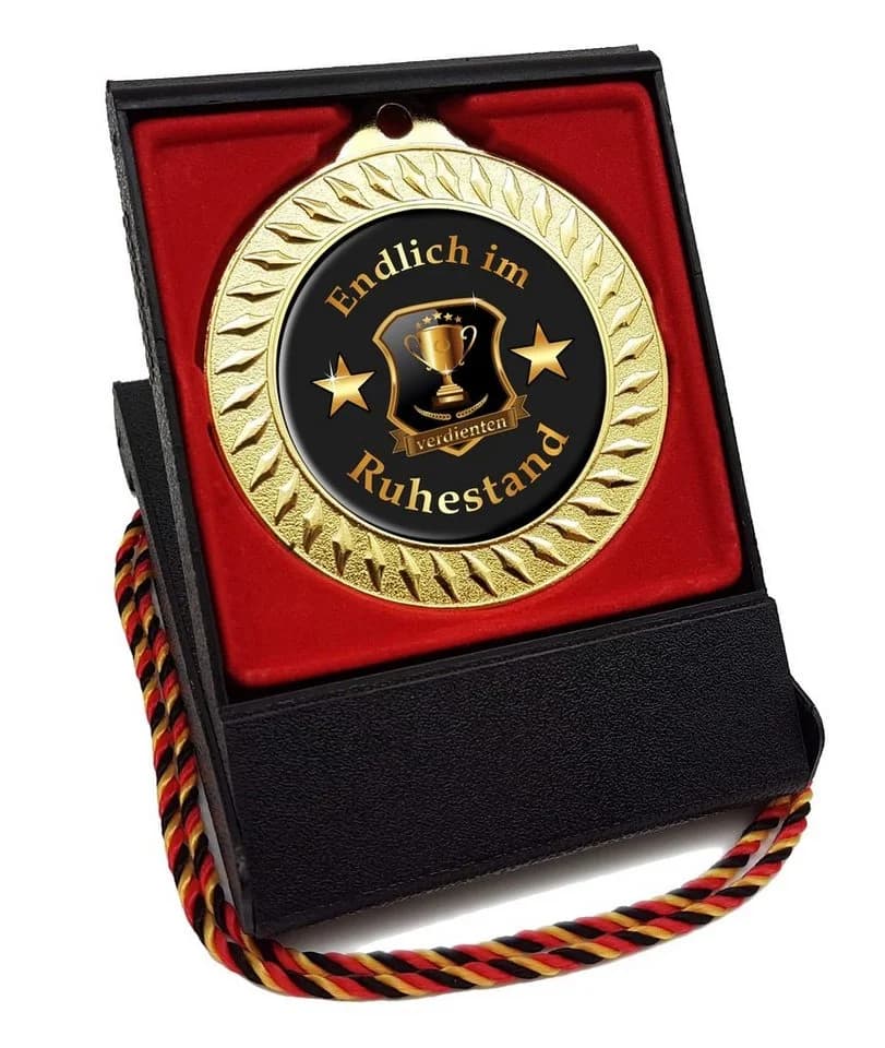 RAHMENLOS® Metallschild Medaille, Orden, Ruhestand Geschenk mit Geschenkbox und Kordel - Bild 2
