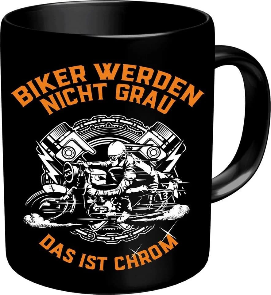 RAHMENLOS® Tasse Kaffeebecher Biker werden nicht grau Schwarz Keramik - Bild 2