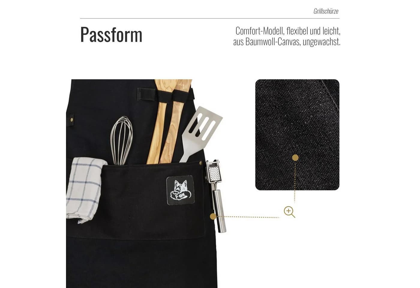 BLACK FOREST FOX Grillschürze Canvas Schwarz COMFORT