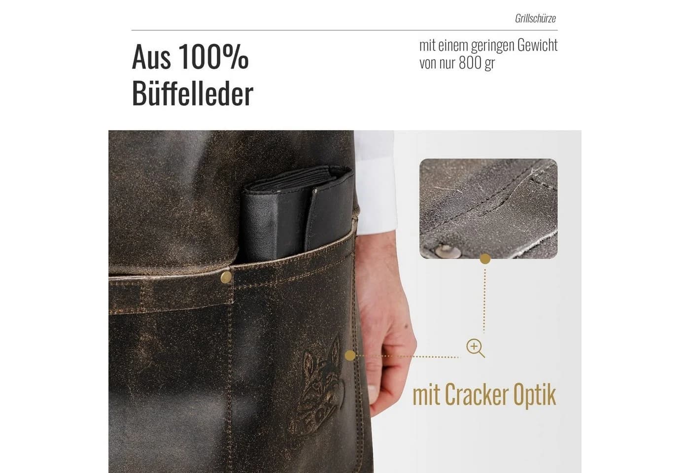 BLACK FOREST FOX Grillschürze BUTCHER Leder Schürze Antik Schwarz - Bild 3