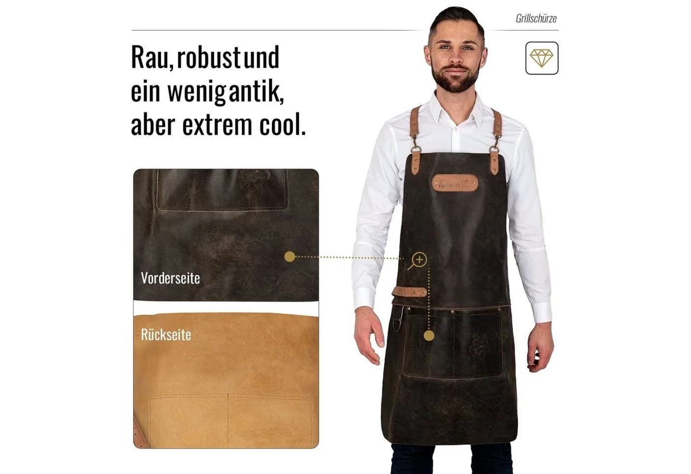 BLACK FOREST FOX Grillschürze BUTCHER Leder Schürze Antik Schwarz - Bild 5