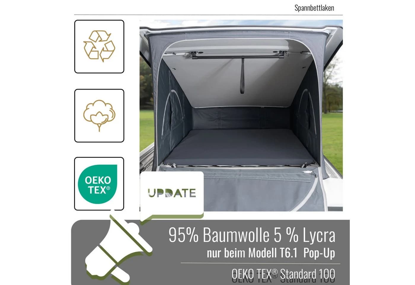 BLACK FOREST FOX Spannbettlaken VW T6.1 California Grau Baumwolle