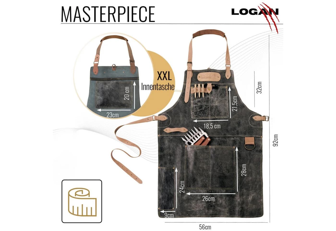 BLACK FOREST FOX Grillschürze Logan Masterpiece Leder Schwarz