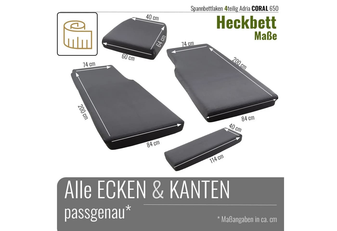 Black Forest Fox Spannbettlaken 4-teilig Grau für Adria Coral - Bild 5