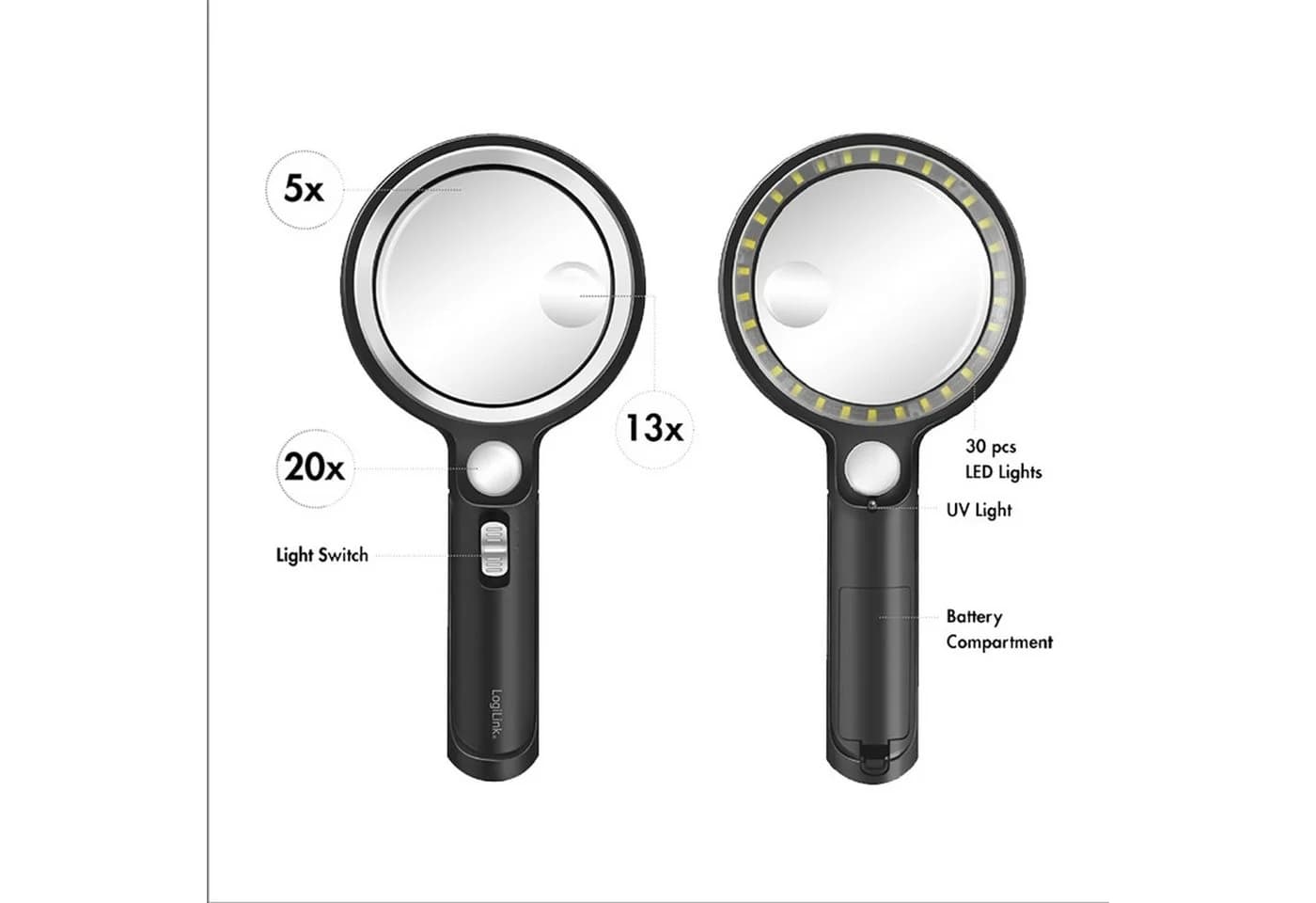 LogiLink LED-Leselupe 30 LEDs Schwarz - Bild 4