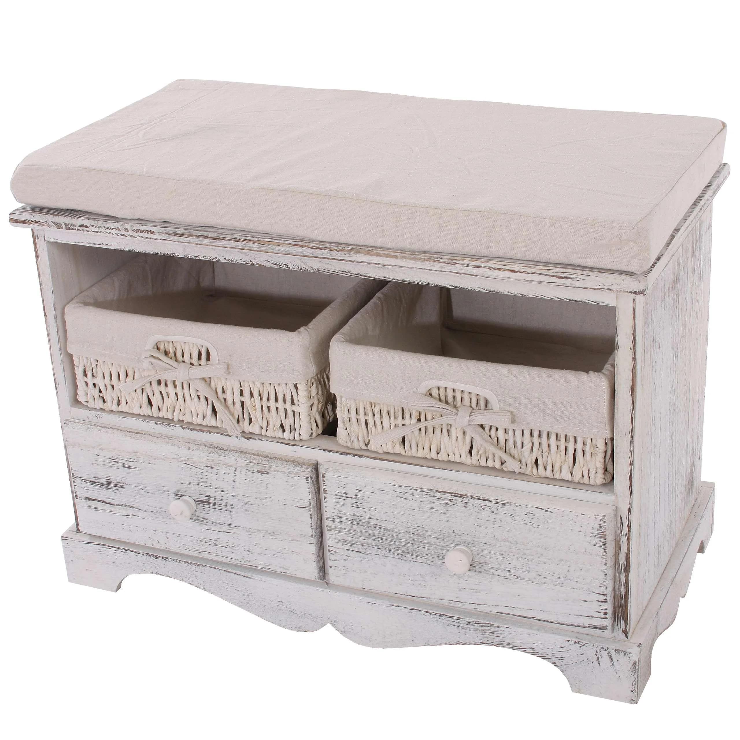MCW Sitzbank Kommode mit 2 Körben Shabby-Look Weiss - Bild 2