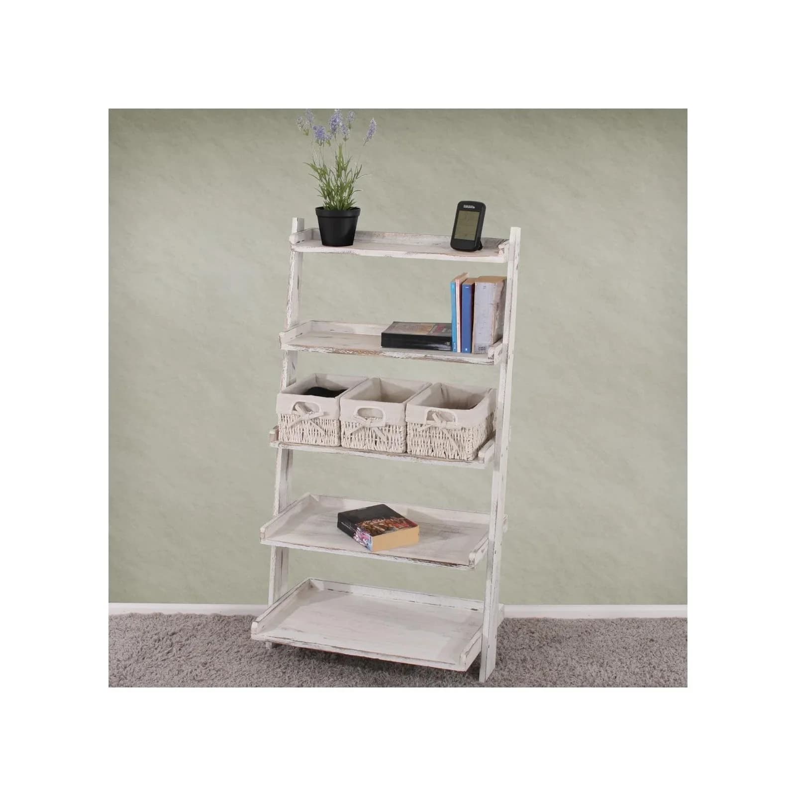 MCW Standregal Pflanzregal Blumenständer Shabby-Look Vintage Weiß