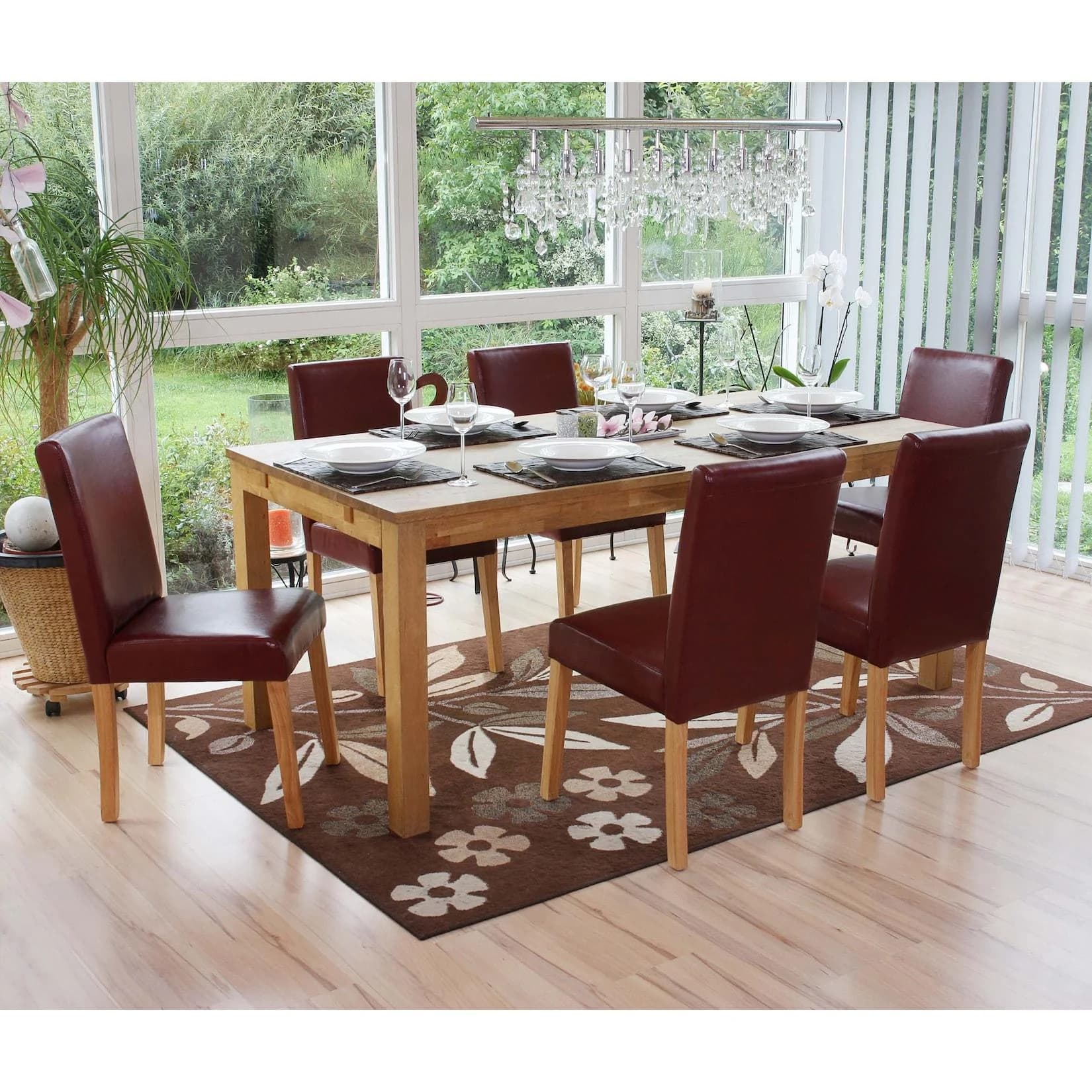 MCW 6er-Set Esszimmerstuhl Littau Kunstleder rot-braun helle Beine
