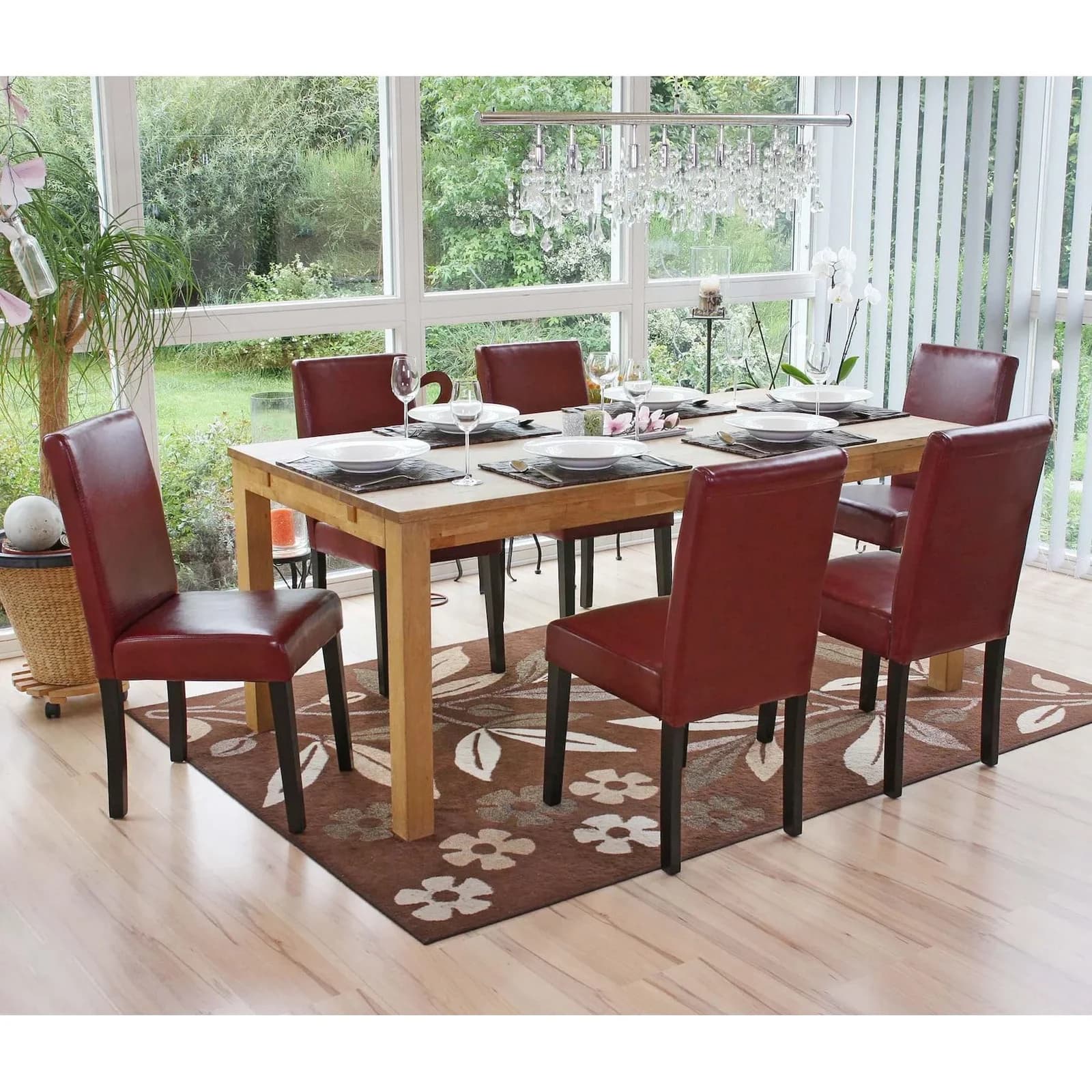 MCW 6er-Set Esszimmerstuhl Littau Kunstleder rot-braun dunkle Beine