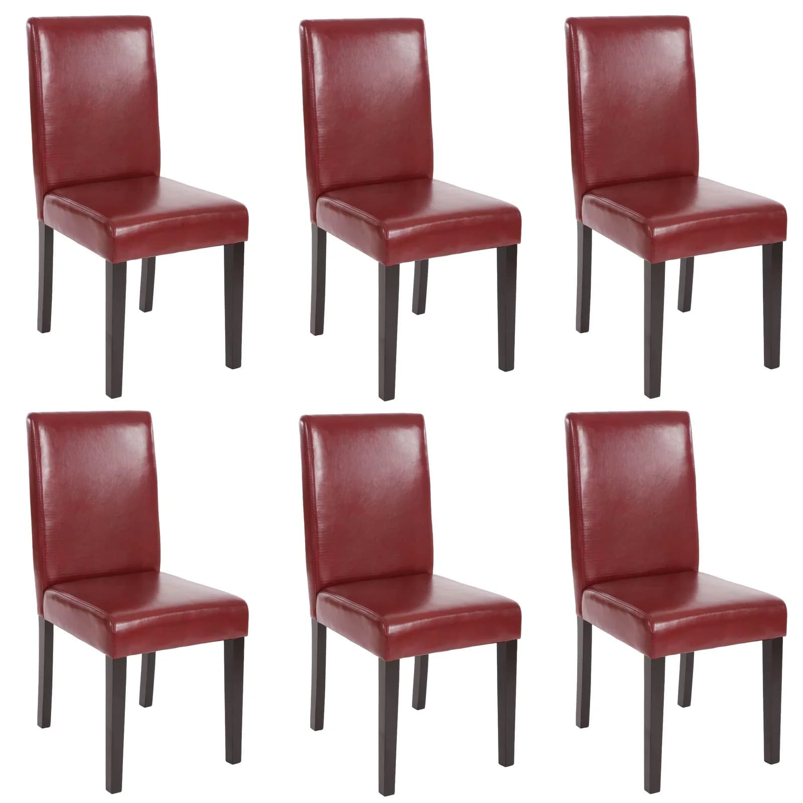 MCW 6er-Set Esszimmerstuhl Littau Kunstleder rot-braun dunkle Beine - Bild 2