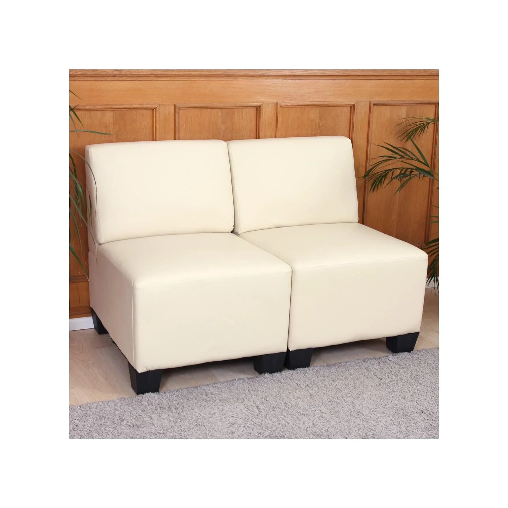 MCW Modular 2-Sitzer Sofa Couch Moncalieri Creme Kunstleder Ohne Armlehnen