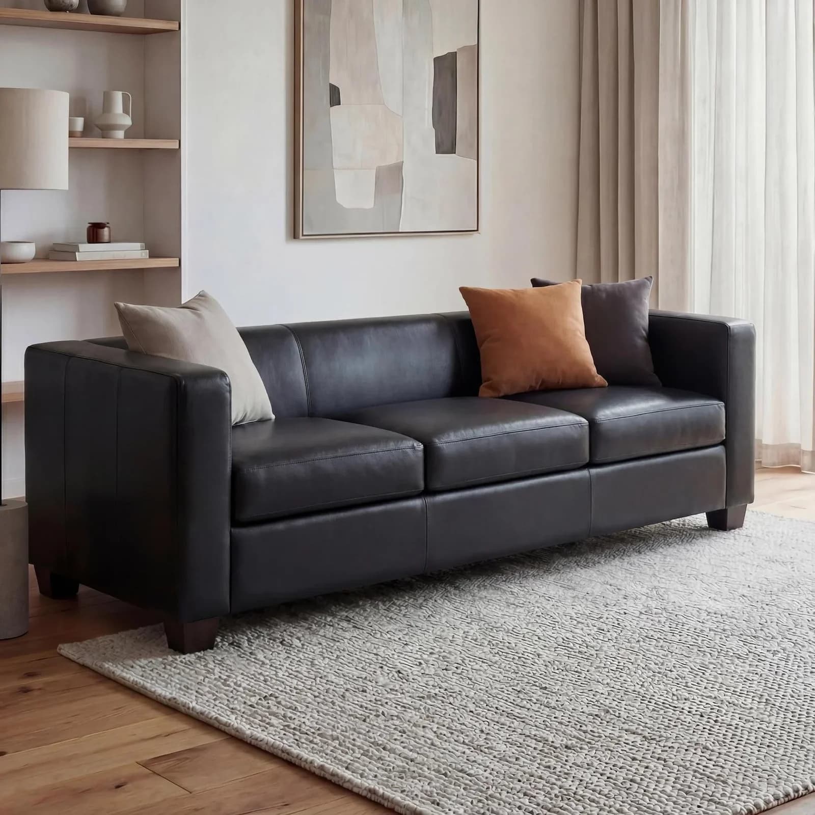 MCW 3er Sofa Lille Schwarz Kunstleder