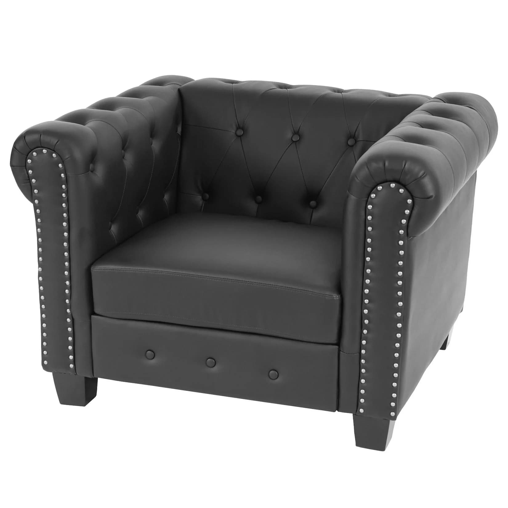 MCW Luxus Sessel Chesterfield Kunstleder Schwarz Eckige Füße