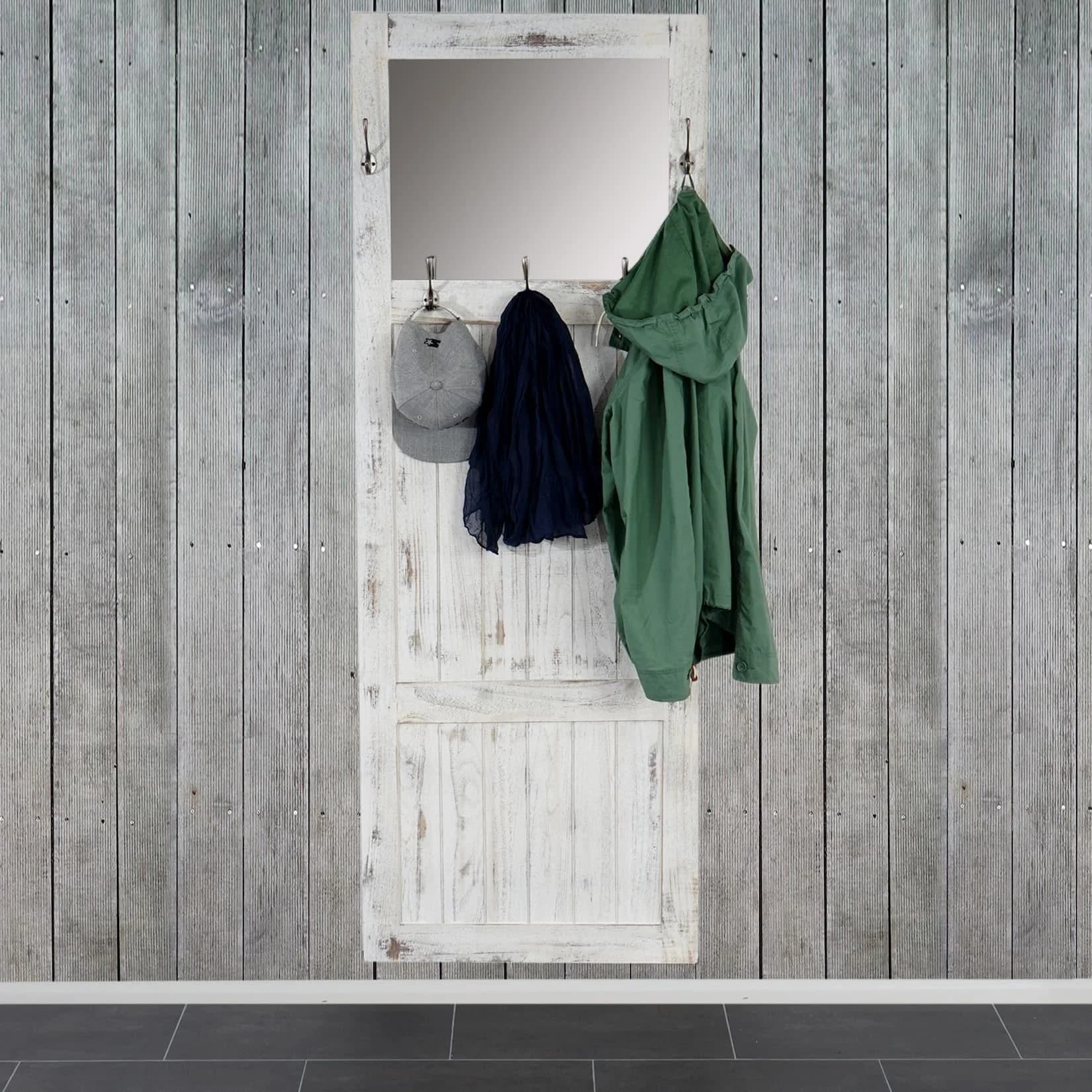 MCW Wandgarderobe mit Spiegel Vintage Weiss Shabby-Look