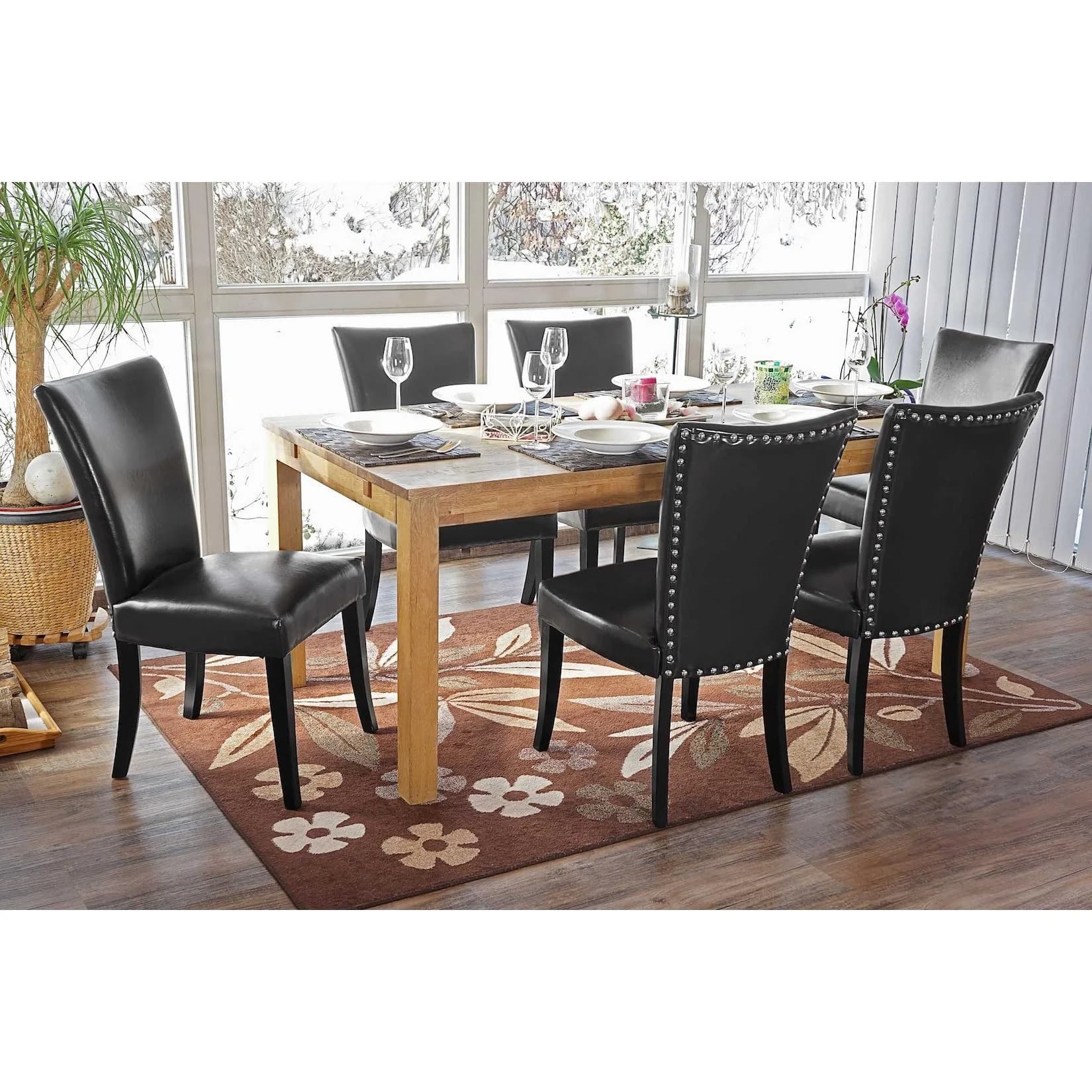 MCW 6er-Set Esszimmerstuhl Chesterfield Edinburgh Kunstleder Schwarz Helle Beine