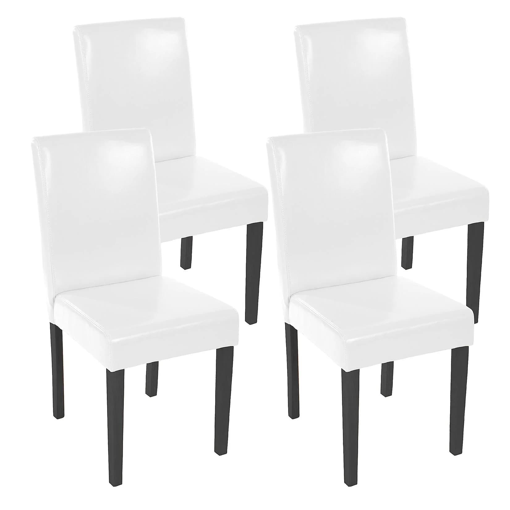 MCW 4er-Set Esszimmerstuhl Littau Weiß Leder Dunkle Beine