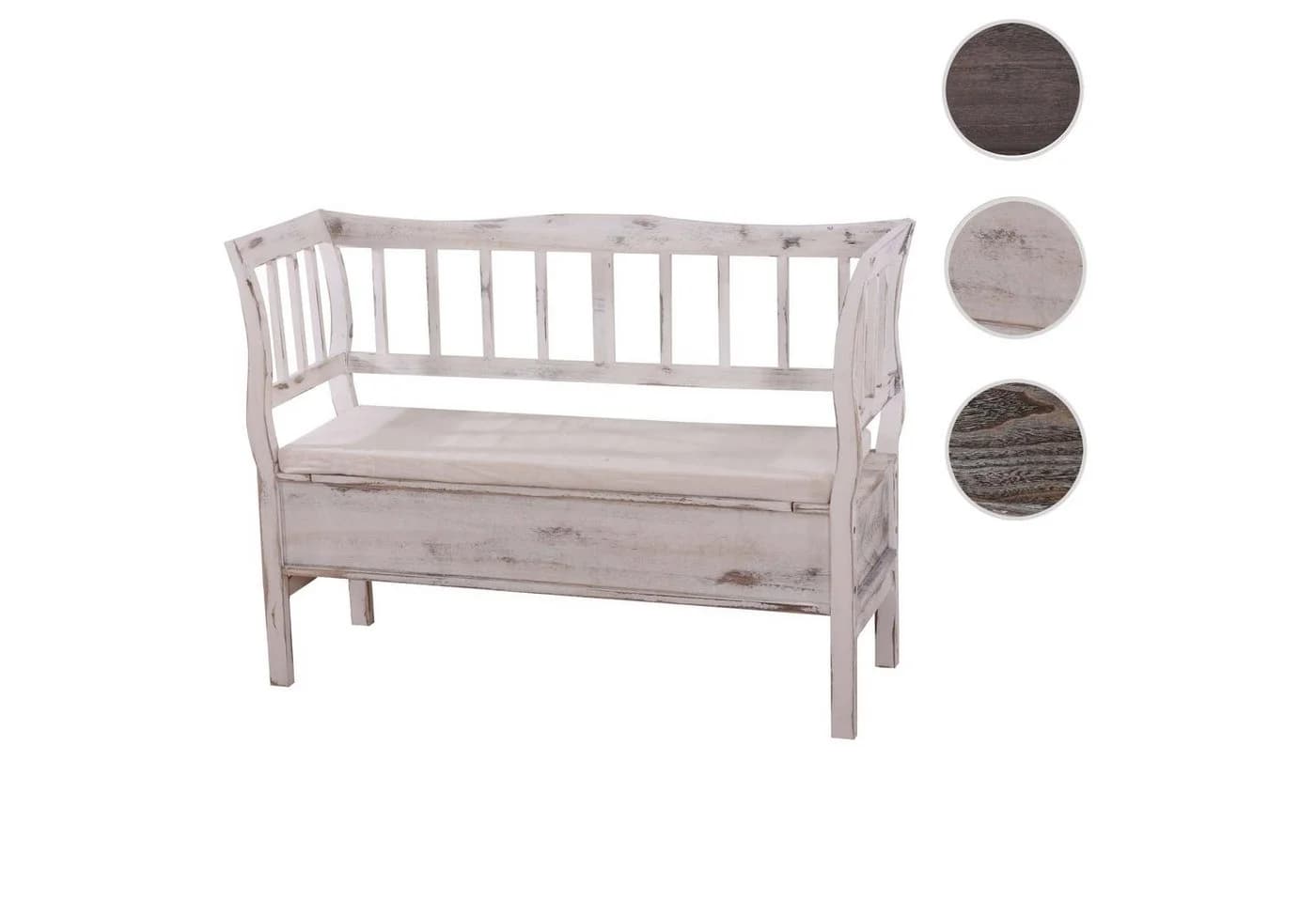 MCW Sitztruhe H207 Weiß Shabby-Look mit Kissen - Bild 4