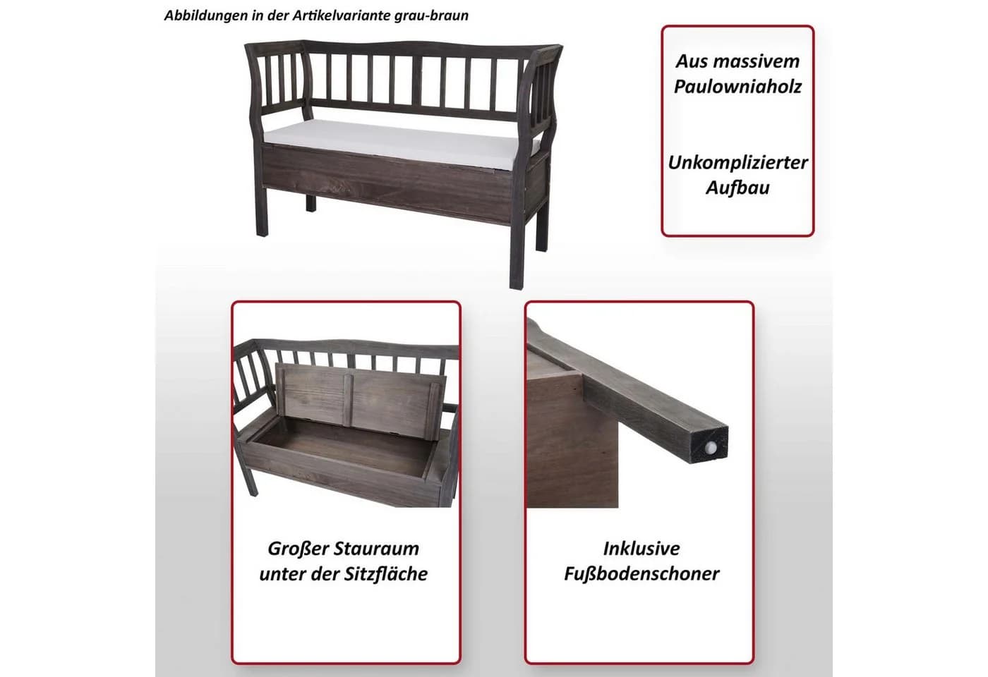MCW Sitztruhe H207 Weiß Shabby-Look mit Kissen - Bild 5