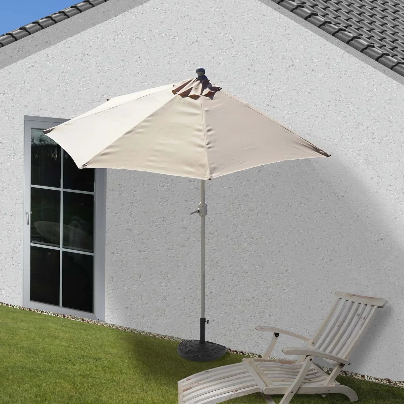 MCW Sonnenschirm halbrund Lorca UV 50+ Creme mit Kurbel