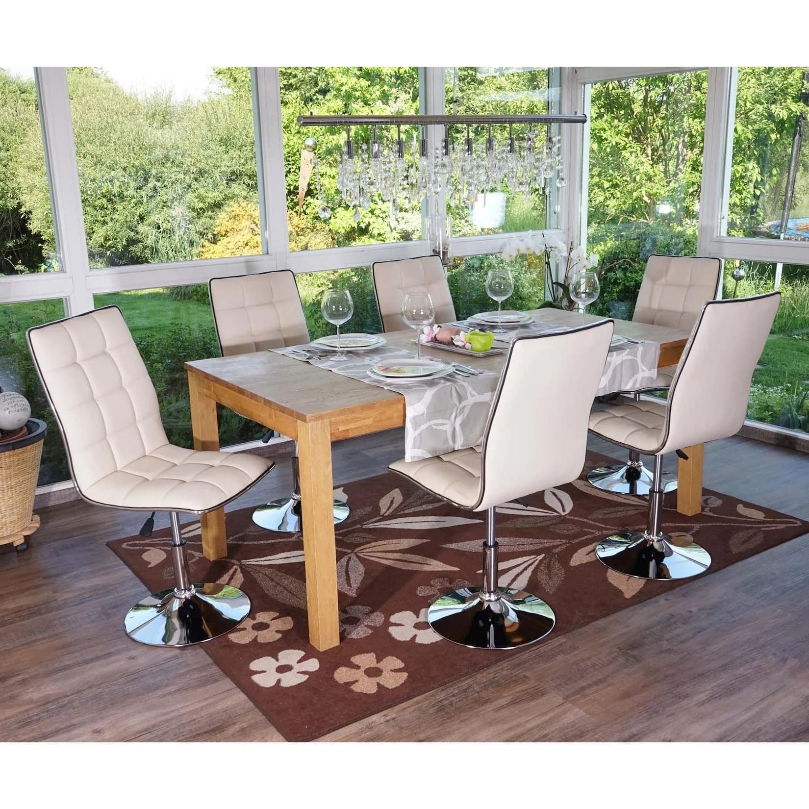 MCW 6er-Set Esszimmerstuhl Creme Kunstleder höhenverstellbar drehbar