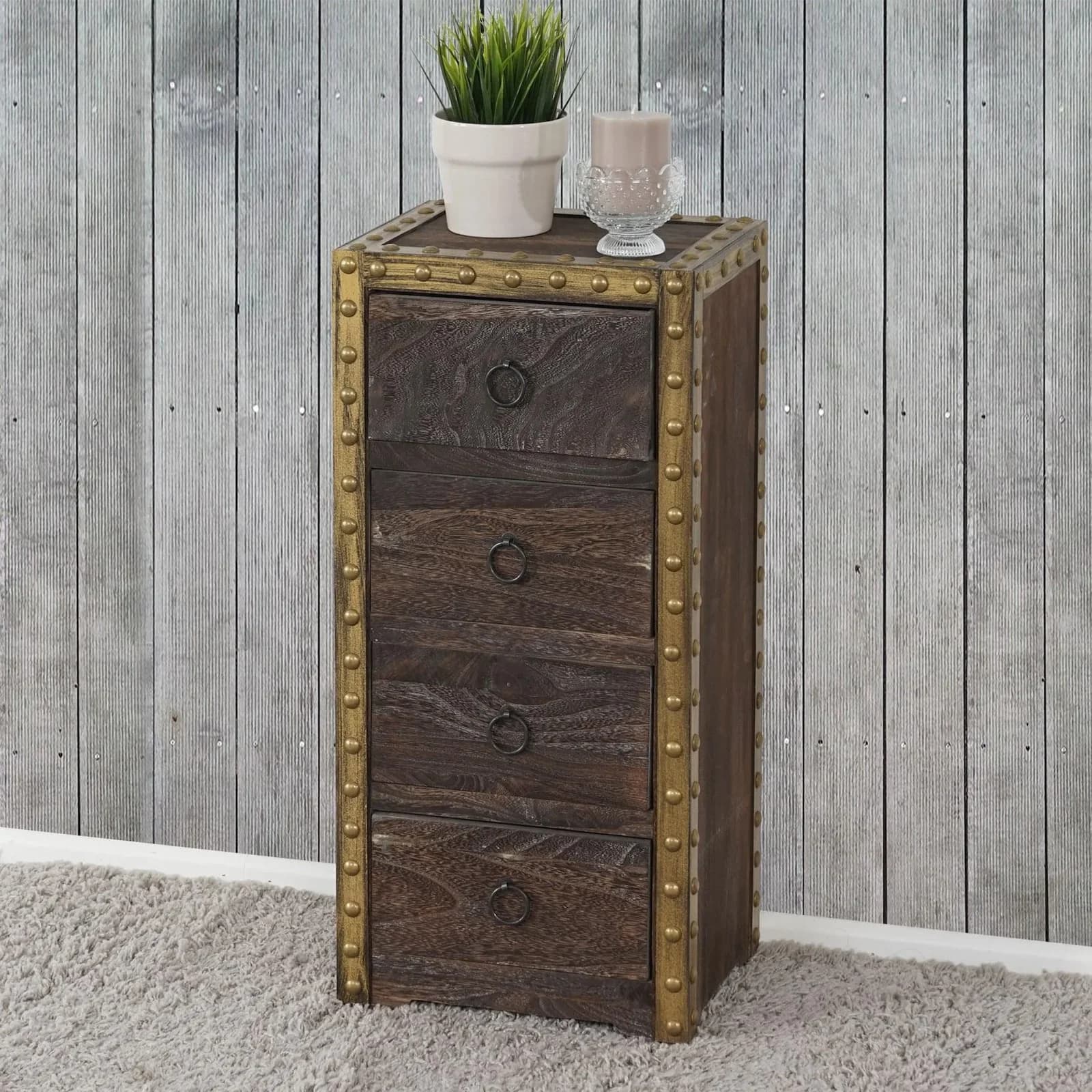 MCW Schubkastenkommode Ambato 4 Schubladen Shabby-Look Vintage Braun