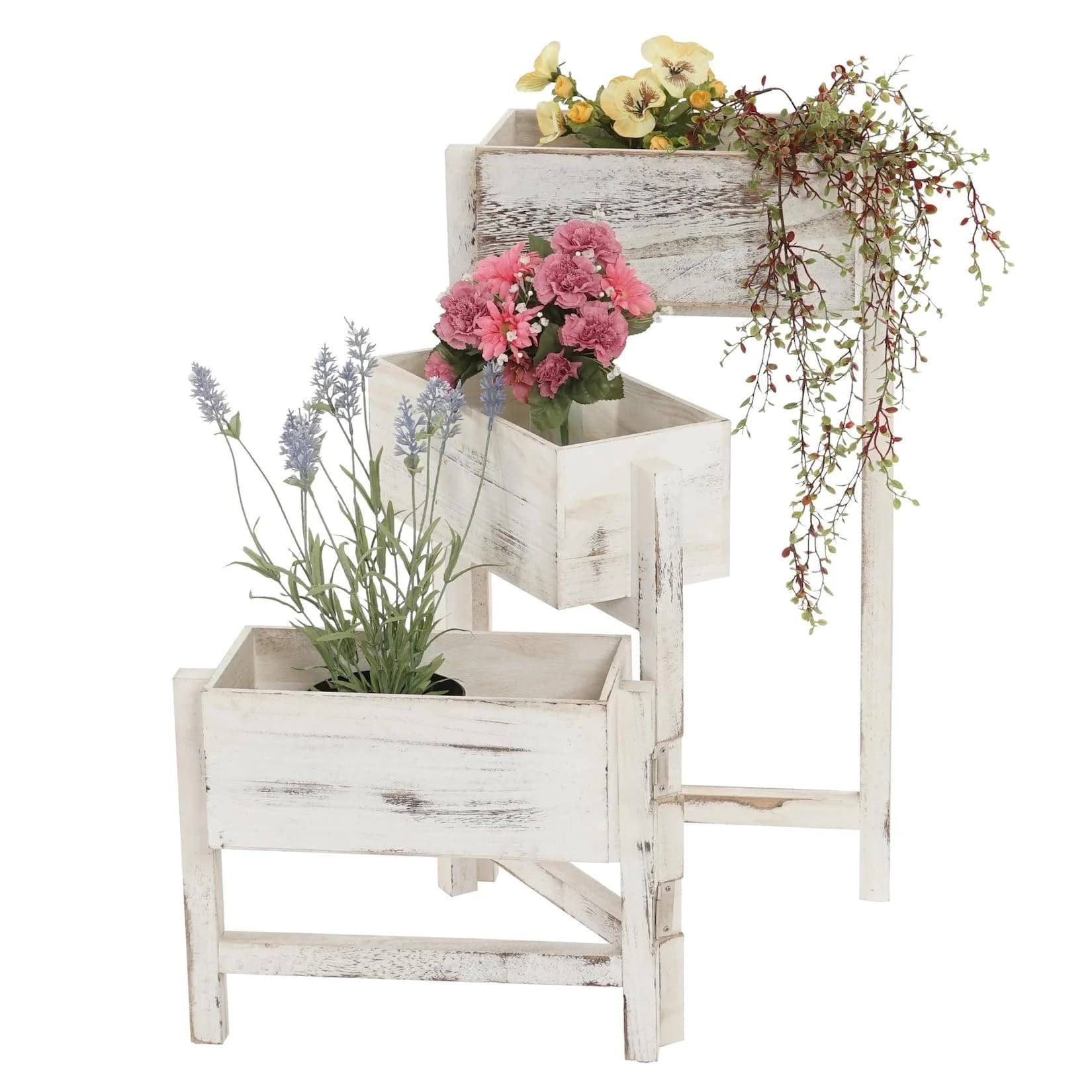 MCW Standregal T275 Pflanzregal 3 Körbe Shabby-Look Vintage Weiß
