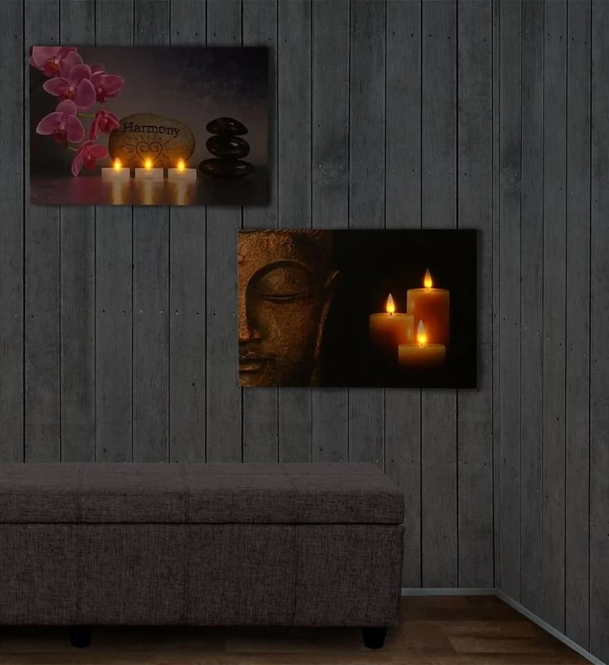 MCW LED-Leinwandbild Buddha mit Timer und Holzrahmen - Bild 3
