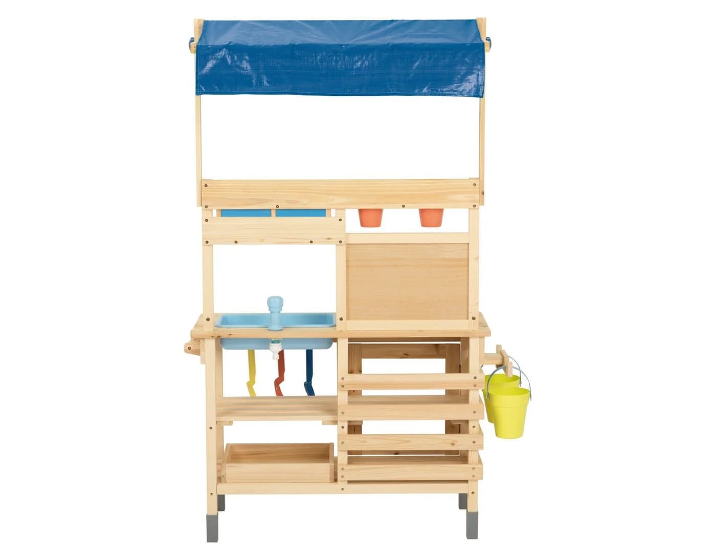 Playtive Outdoor-Spielküche Matschküche Holz mit Dach & Zubehör