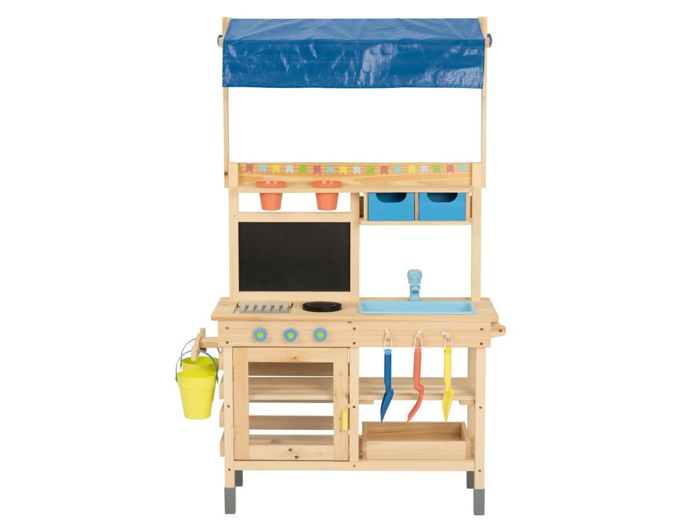 Playtive Outdoor-Spielküche Matschküche Holz mit Dach & Zubehör - Bild 2