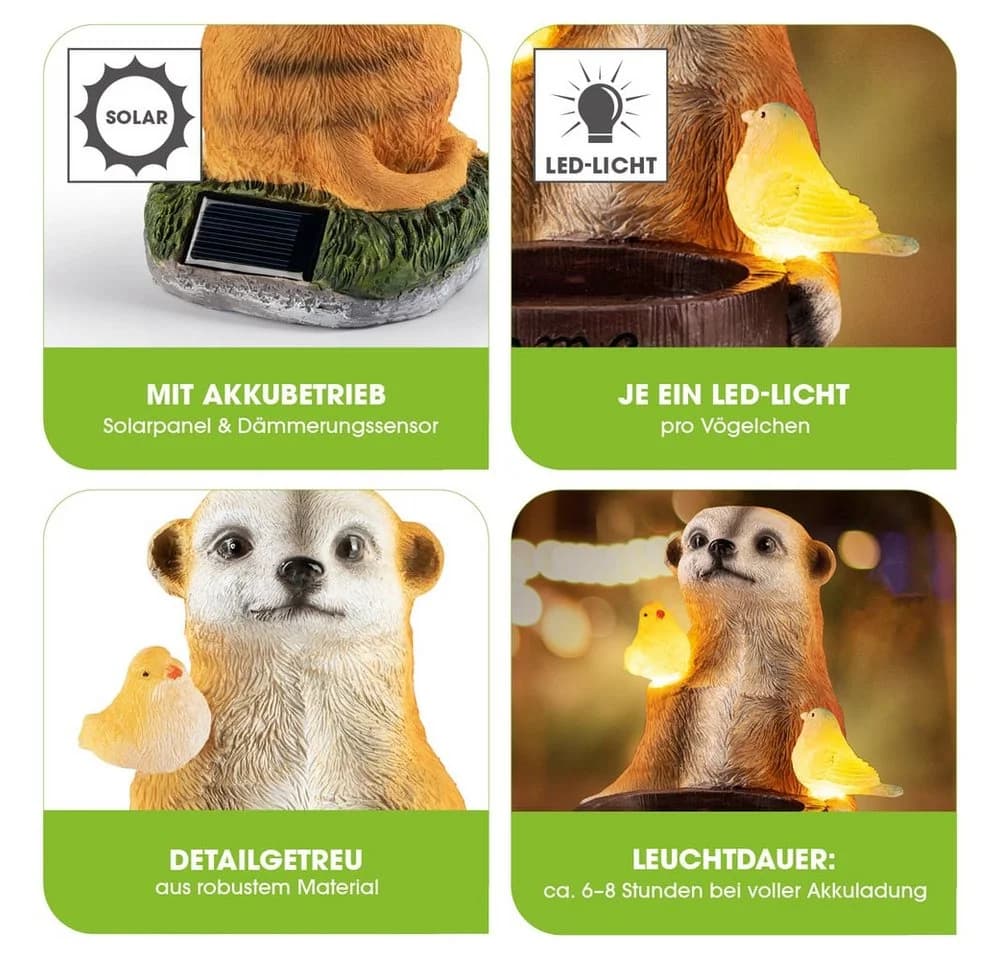 EASYmaxx LED Solarleuchte Erdmännchen Vogeltränke Gold - Bild 3