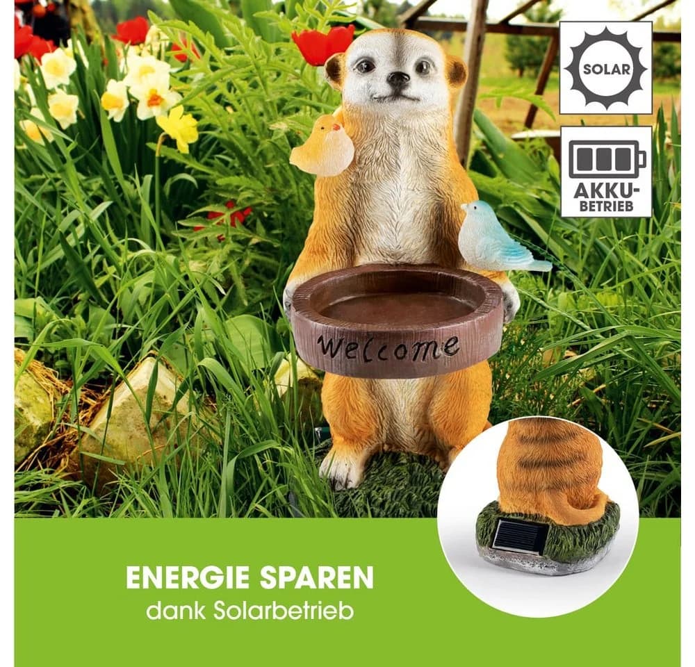 EASYmaxx LED Solarleuchte Erdmännchen Vogeltränke Gold - Bild 5