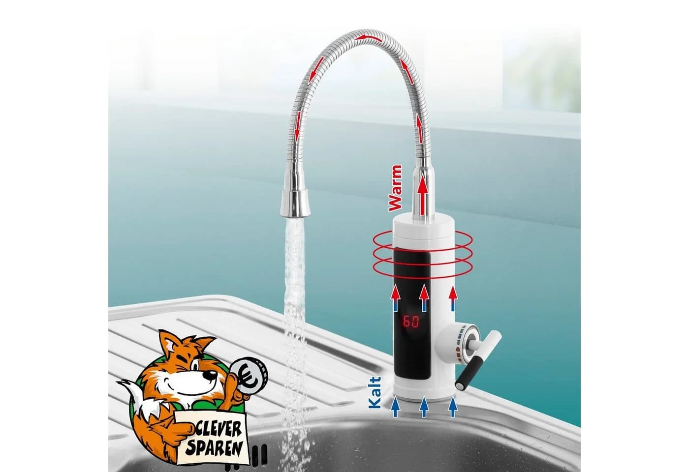 EASYmaxx Warm- & Kaltwasserarmatur inkl. Durchlauferhitzer Weiß