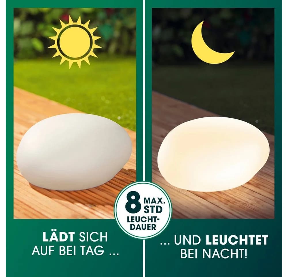 EASYmaxx LED Solarleuchte Deko-Stein Gartenleuchte Weiß Farbwechsel
