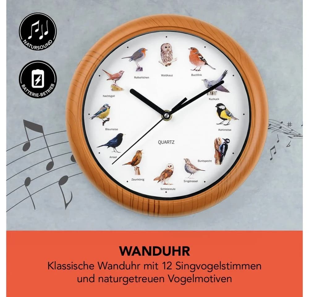 MAXXMEE Wanduhr mit Vogelstimmen & Nachtabschaltung