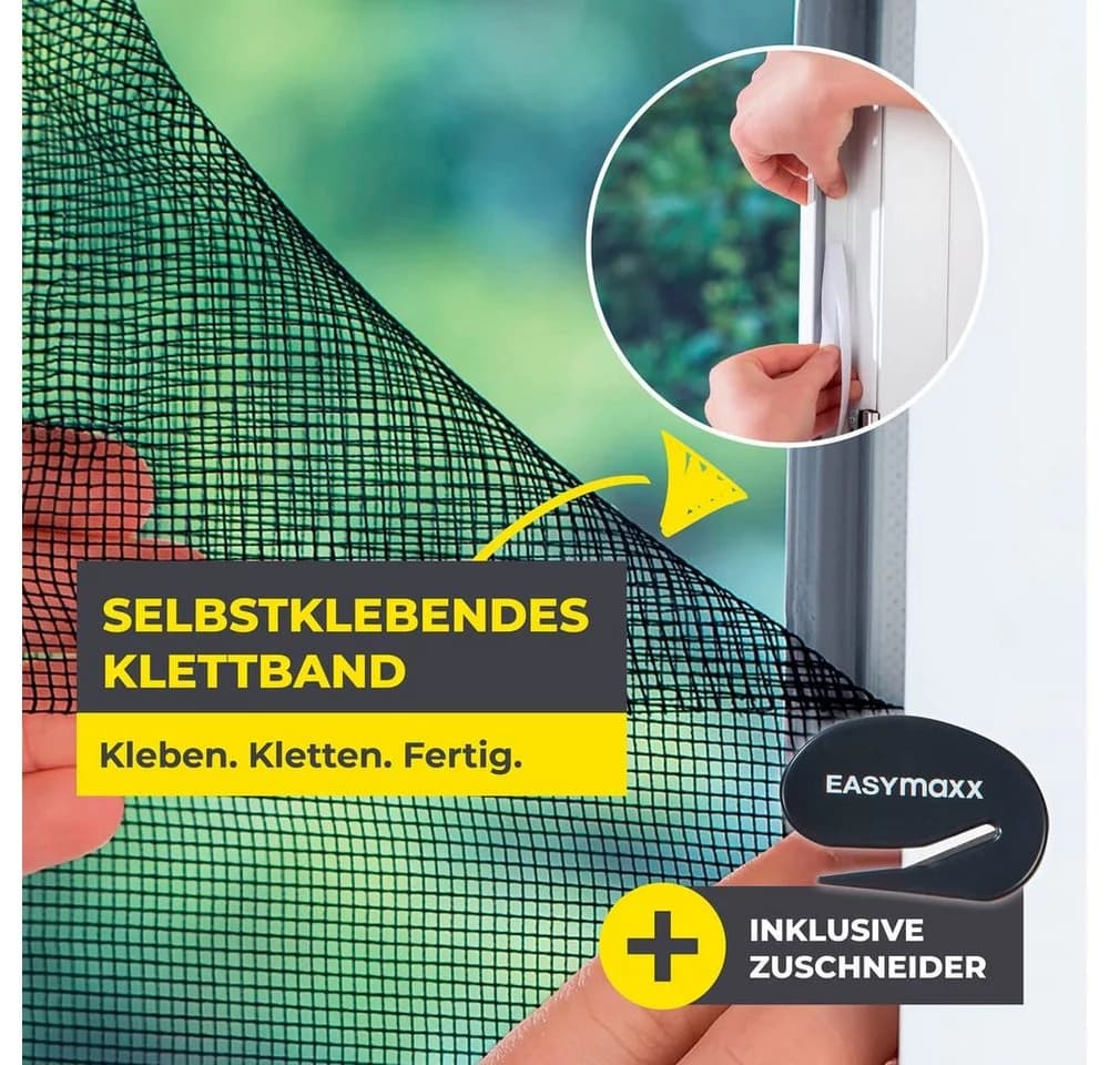EASYmaxx Insektenschutzgitter mit Klettverschluss zuschneidbar Schwarz