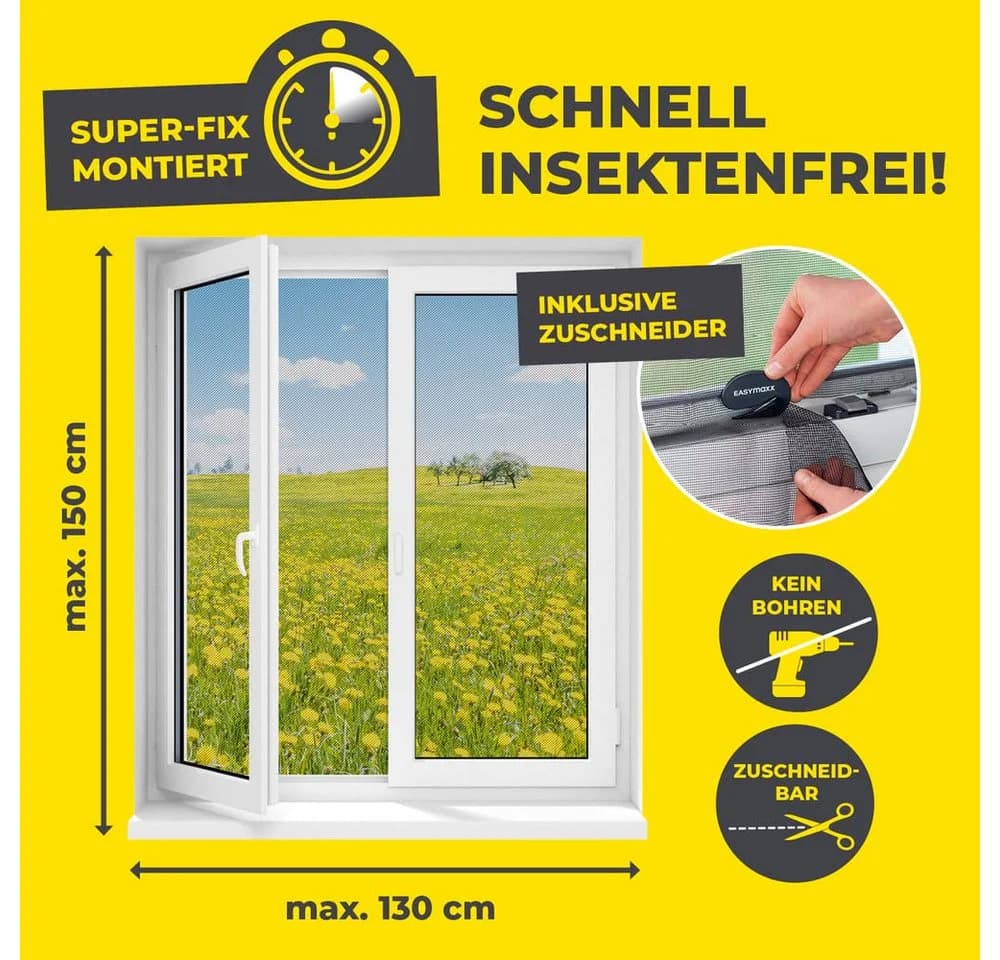EASYmaxx Insektenschutzgitter mit Klettverschluss zuschneidbar Schwarz - Bild 5