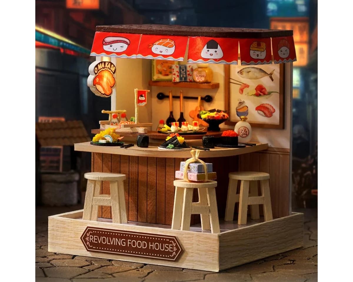 Cute Room 3D-Puzzle DIY Miniaturhaus Modellbausatz Revolving Sushi
