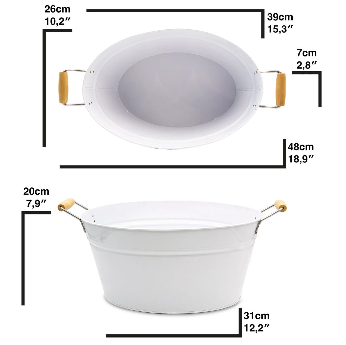 Posiwio Pflanzkübel Wanne Oval Weiß Metall